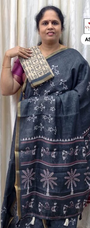 Light Grey Color Semi Chanderi Cotton | ASE416