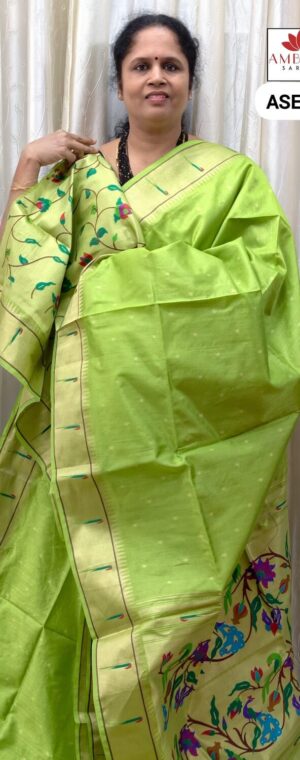 Pista Green Color Semi Raw Silk Saree | ASE284