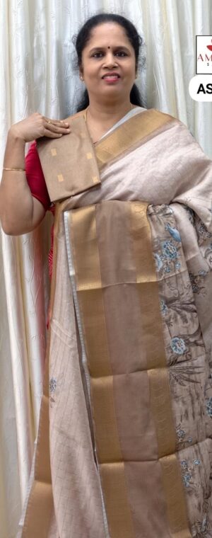 Pastel Light Brown Color Floral Crepe | ASE364