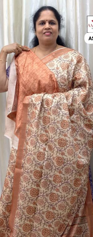 Light Orange Color Semi Tussar | ASE380