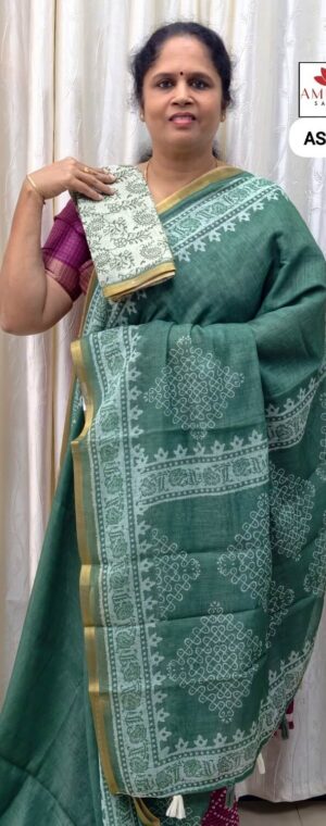 Light Green Color Semi Chanderi Cotton | ASE411