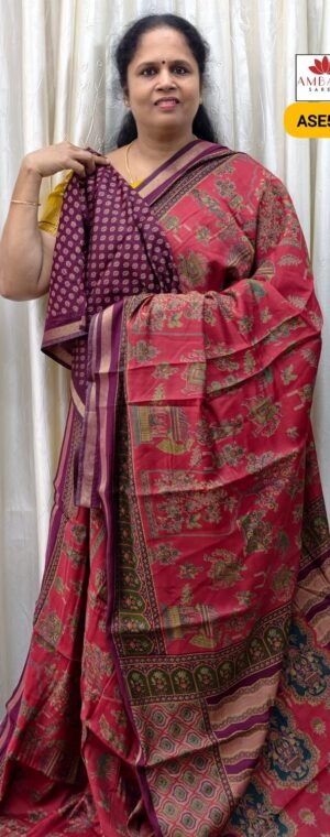 Red With Magenta Border Soft Viscose Cotton | ASE520