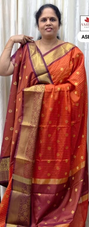 Rust Orange With Wine Border Semi Silk | ASE400