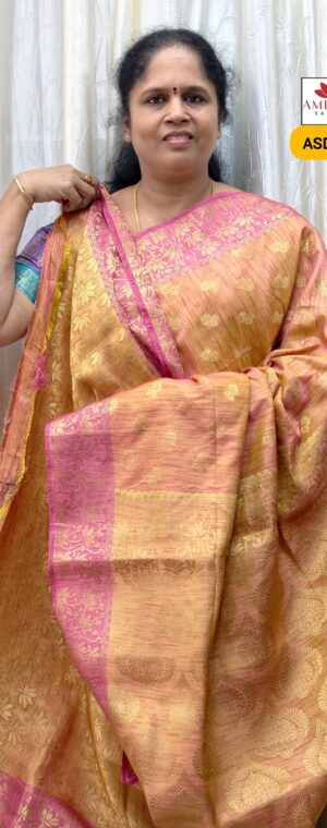 Light Orange With Pink Semi Silk Saree | ASD705