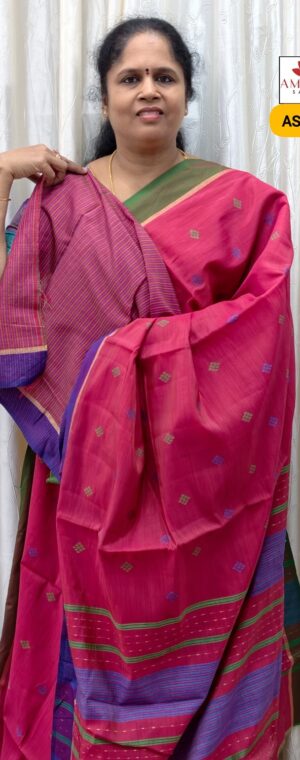 Pink Semi Tussar Saree with Delicate Printed Design | ASB225