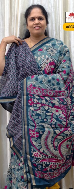 Light Blue Color Viscose Cotton Saree | ASC741