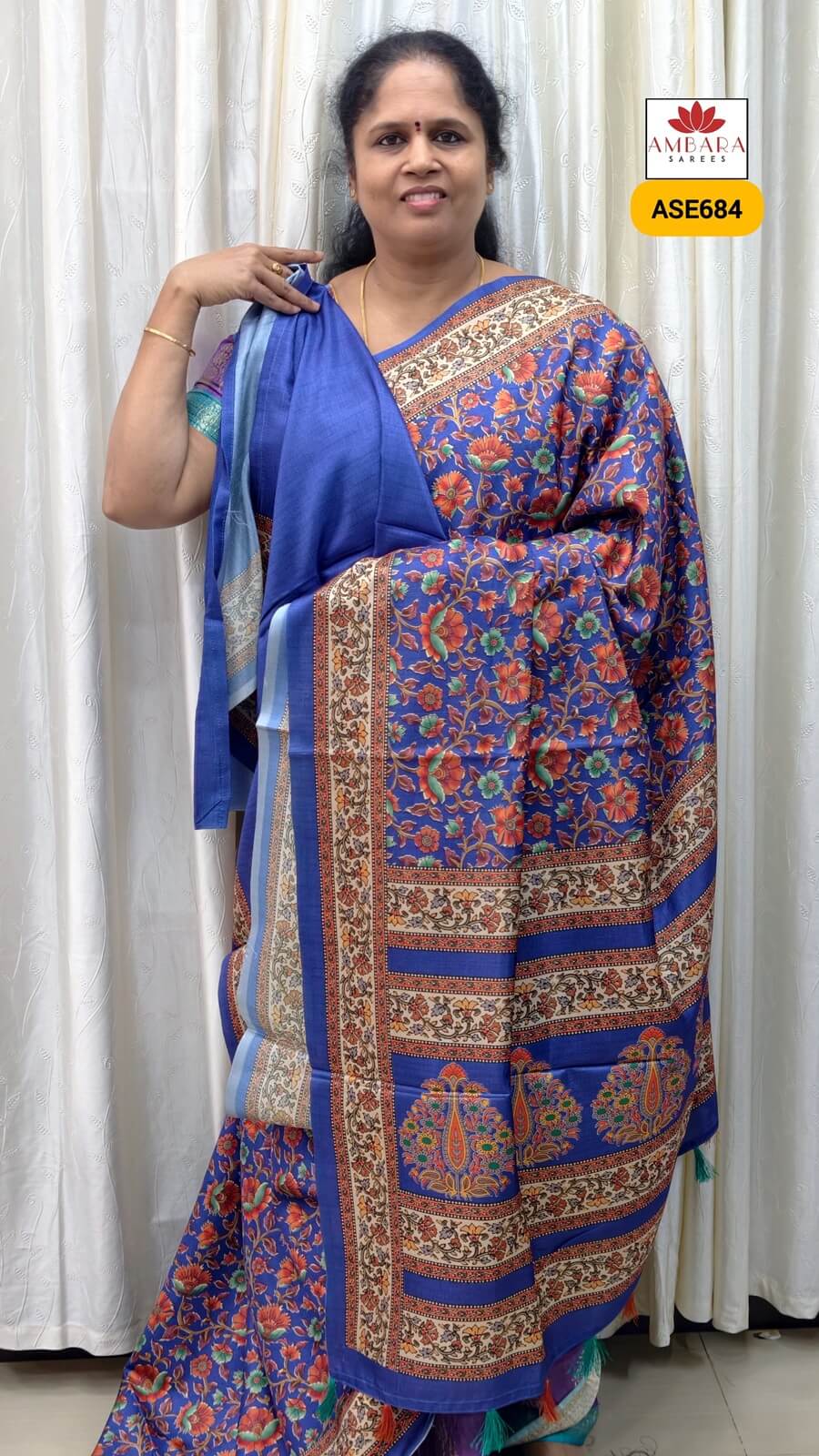 Ink Blue Color Printed Silk Saree | ASE684