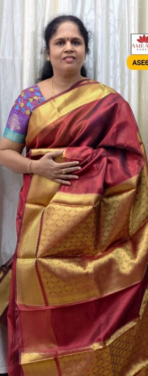 Red With Gold Semi Silk Saree | ASE690