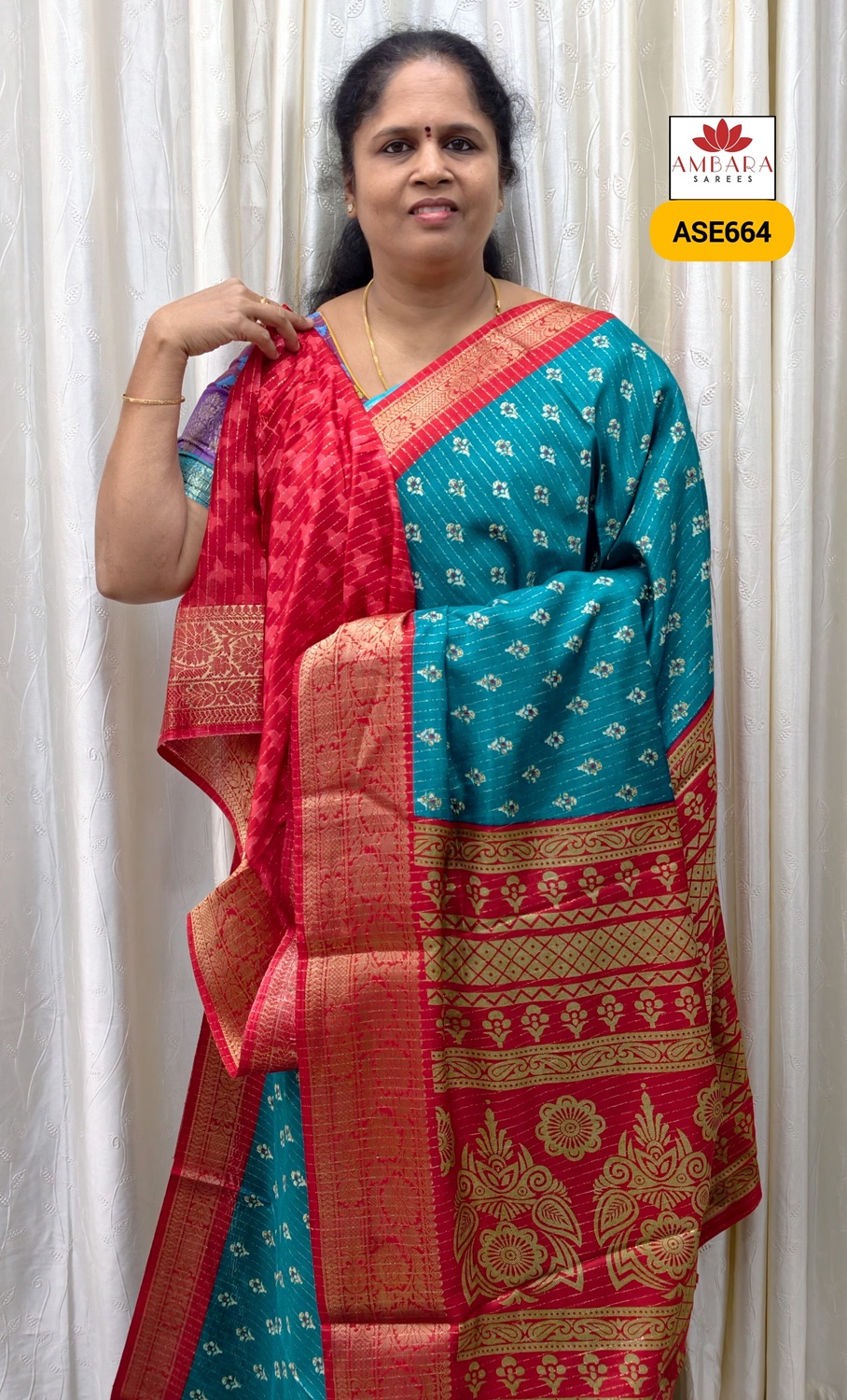 Blue With Red Border Semi Silk saree | ASE664