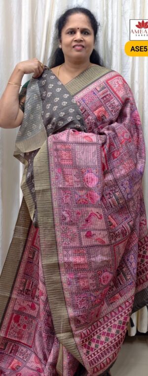 Lavender With Black Semi Tussar Saree | ASE555