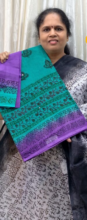 Sea Green With Purple Kota Saree | ASA969