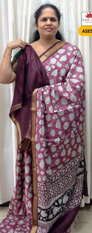 Pale Pink Color Semi Maheshwari Silk | ASE536