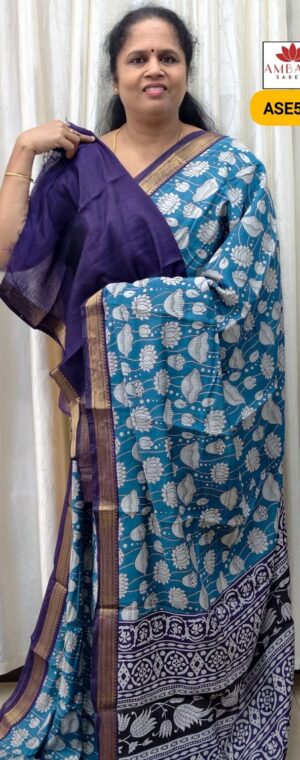 Pale Blue Color Semi Maheshwari Silk | ASE534