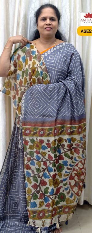 Light Ink Blue Color Soft Linen Cotton Saree | ASE527