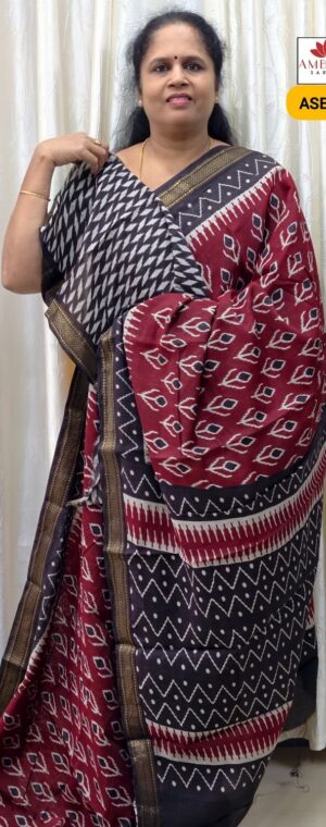 Maroon With Black Mul Cotton Saree | ASE561