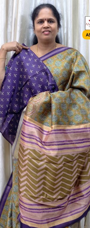 Light Green With Purple Semi Tussar | ASE663