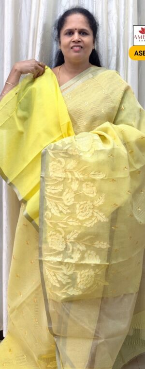 Light Yellow Color Fancy Cotton Saree | ASE582