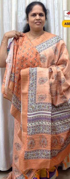 Light Orange Color Semi Tussar Saree | ASE687
