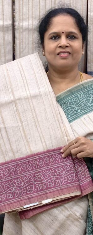 Beige Semi Tussar Saree with Light Maroon Border | ASE805