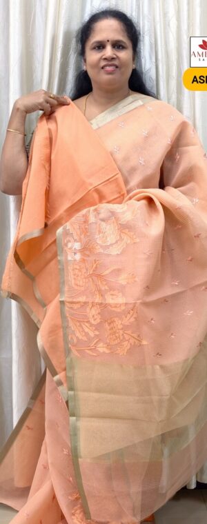Light Orange Color Fancy Cotton Saree | ASE578