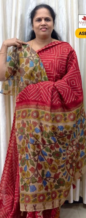 Red Color Soft Linen Cotton Saree | ASE524