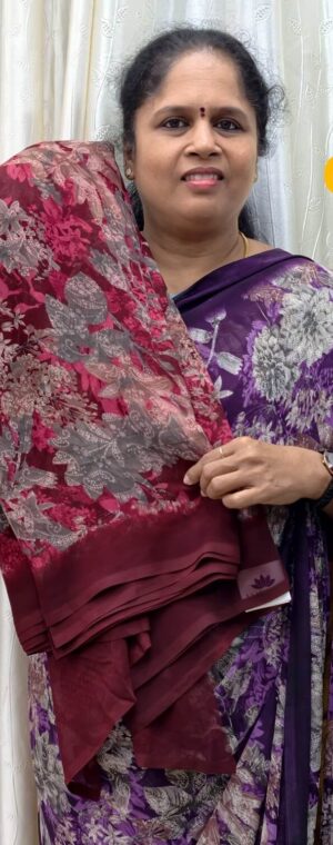 Maroon Chiffon Saree with Small Prints & Border | ASE635
