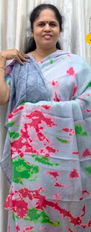 Light Blue Chiffon Saree with Small Floral Prints | ASE652