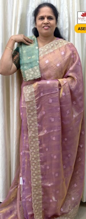 Light Lavender Designer Embroidery Saree | ASE567