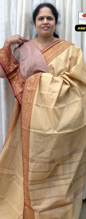 Cream With Maroon Border Chettinad Cotton Saree || ASE753A