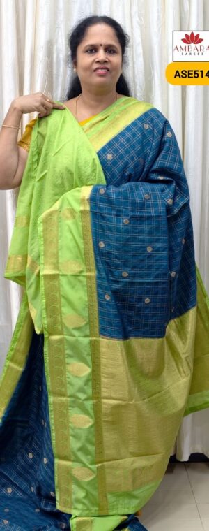 Blue With Green Border Soft Silk | ASE514