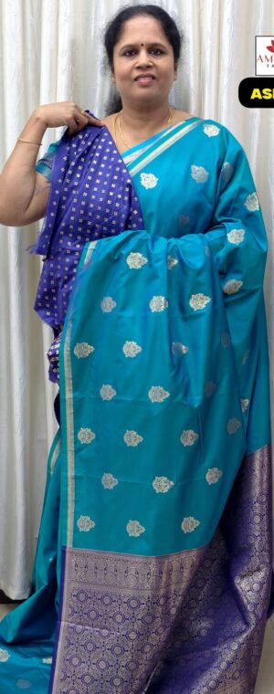 Sky Blue With Ink Blue Semi Silk Saree || ASE799