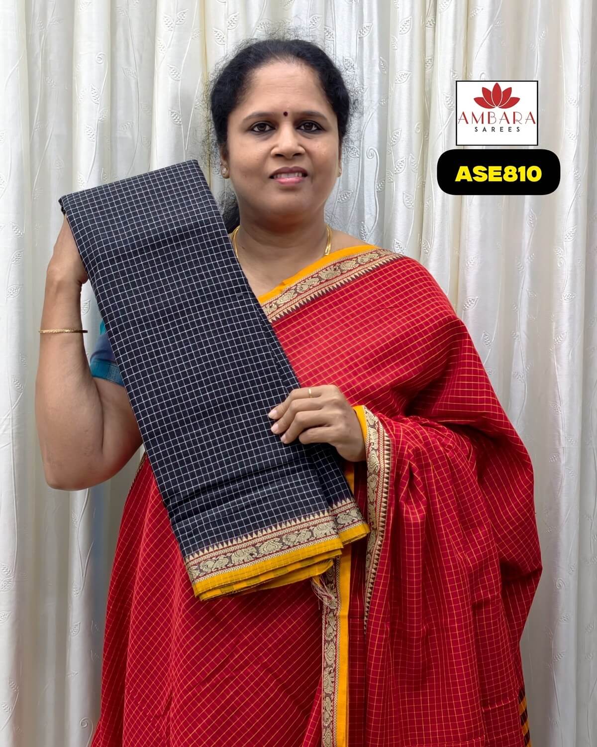 Black With Yellow Border Narayanpet Cotton || ASE810