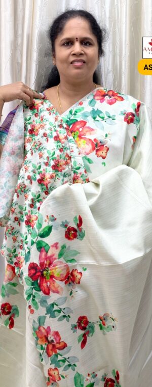 Off-White Semi Tussar Saree with Subtle Printed Design | ASE665