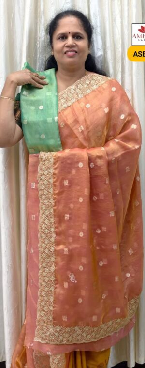 Orange Color Designer Embroidery Saree | ASE565