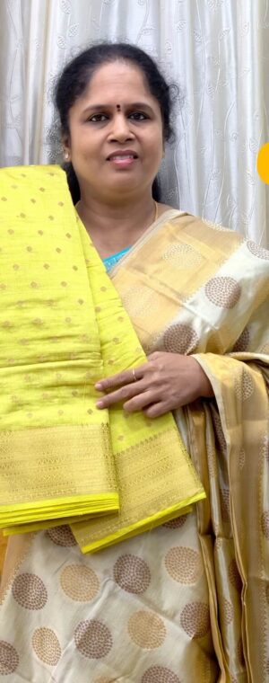 Dark Yellow Semi Tussar Saree with Zari Butta | ASB35