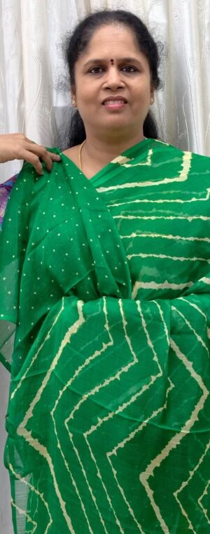Green Chiffon Saree with Small Floral Prints | ASE656
