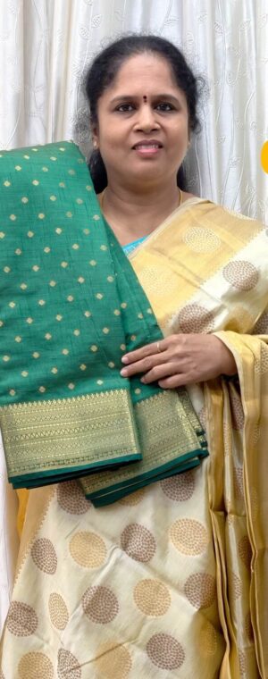 Dark Green Semi Tussar Saree with Zari Butta | ASE677