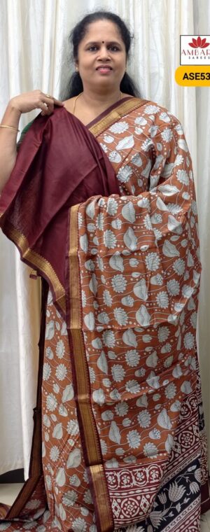 Pale Brown Color Semi Maheswari Silk | ASE535