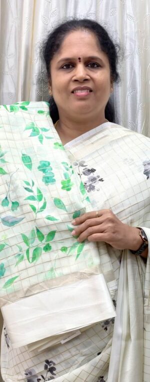 White & Green Chiffon Saree with Idol Print | AS899