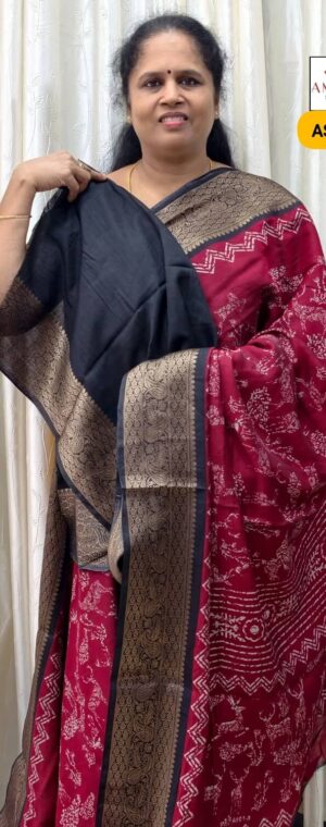 Maroon With Black Soft Viscpse Cotton | ASE591