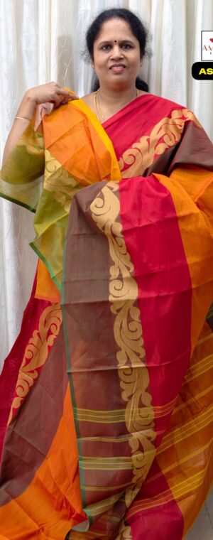 Red With Green Border Chettinad Cotton Saree || ASE751A