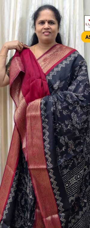 Black With Maroon Soft Viscose Cotton | ASE585