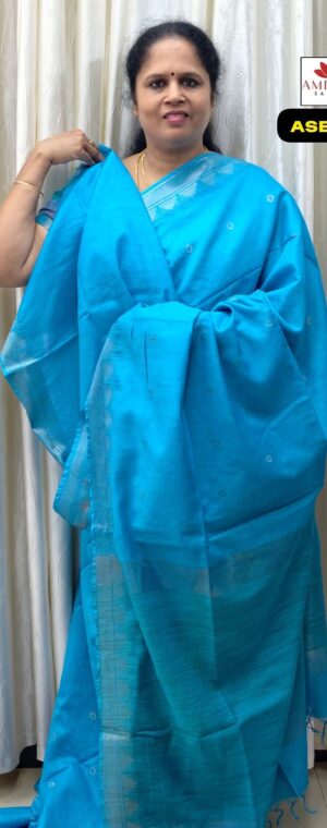 Sky Blue Color Semi Tussar Saree || ASE932