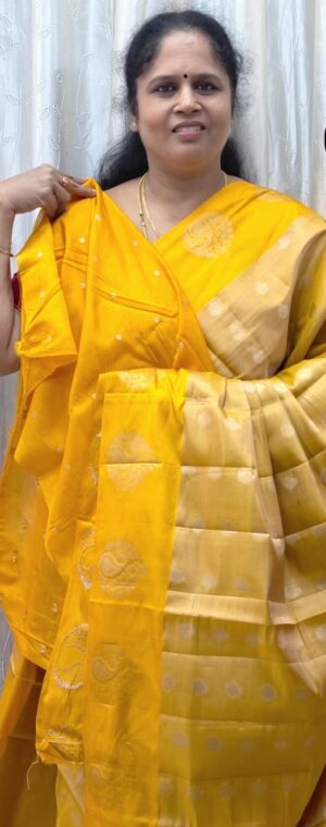 Yellow Soft Tissue Saree with Subtle Self Zari | ASF07
