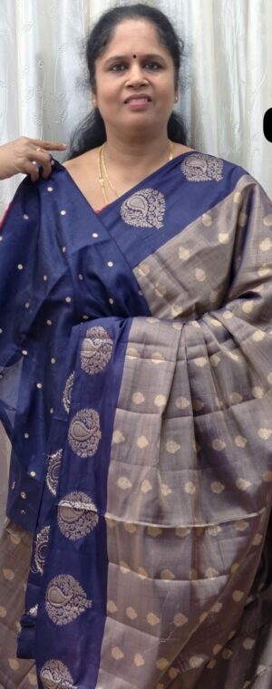 Navy Blue Soft Tissue Saree with Zari Design | ASF05