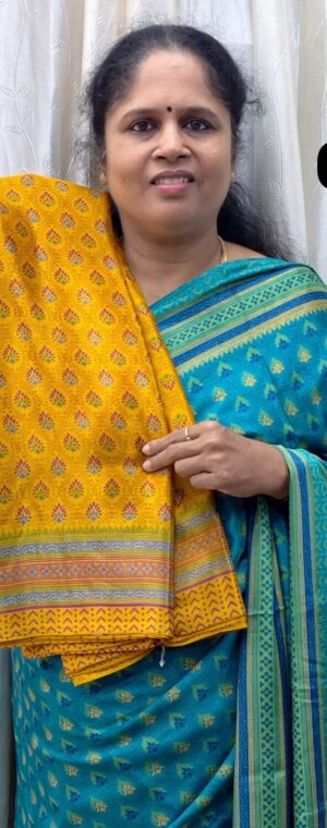 Yellow Crepe Saree with Printed Border & Pallu | ASF11