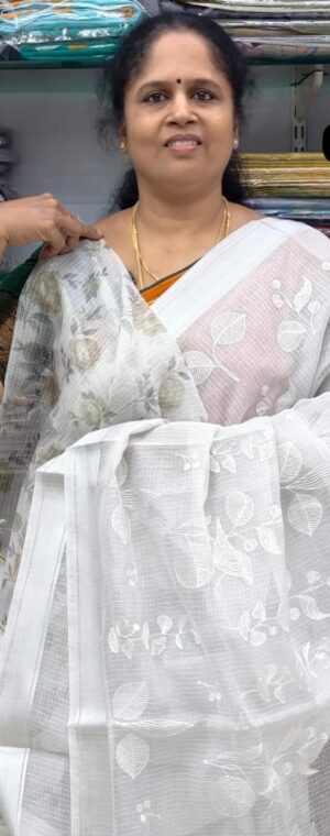 Light Grey Kota Embroidery Saree with Blouse | ASF43
