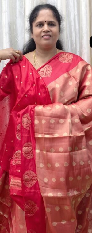 Red Soft Tissue Saree with Zari Design | ASE08