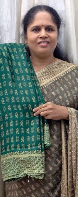 Green Crepe Saree with Printed Border & Pallu | ASF16