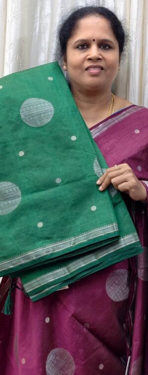 Dark Green Semi Tussar Saree with Silver Zari | ASE847